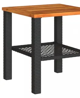 Zahradní stolky Zahradní stolek černý 40 x 40 x 42 cm polyratan akáciové dřevo