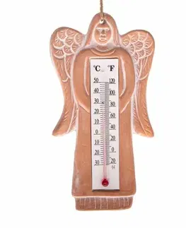 Bytové dekorace Keramický teploměr anděl Suzane, hnědá, v. 18 cm