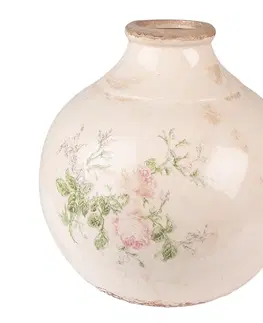Dekorativní vázy Béžová keramická dekorační váza s růžemi Rossia - Ø 25*25 cm Clayre & Eef 6CE1538L