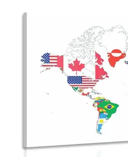 Obrazy mapy Obraz mapa světa s vlajkami s bílým pozadím