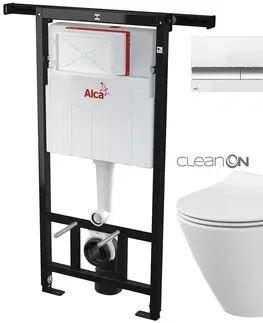 Záchody ALCADRAIN Jádromodul předstěnový instalační systém s bílým/ chrom tlačítkem M1720-1 + WC CERSANIT CLEANON CITY AM102/1120 M1720-1 CI1