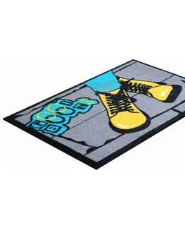 Koberce a koberečky Grund Rohožka Boots šedá-modrá-žlutá, 40 x 60 cm