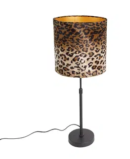 Stolni lampy Stolní lampa černý sametový odstín leopardí design 25 cm - Parte