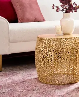 Designové a luxusní konferenční stolky Estila Designový set dvou konferenčních stolků Hoja z kovu zlaté barvy 40cm