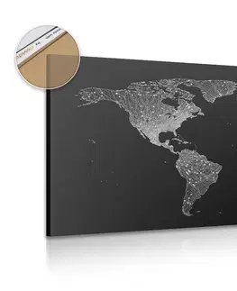 Obrazy na korku Obraz na korku noční černobílá mapa světa