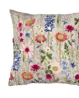 Dekorační polštáře Béžový polštář rozkvetlá louka Flowers Poppy s výšivkou - 45*45*15cm Mars & More RBKL4545