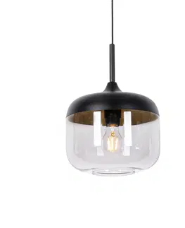 Zavesna svitidla Designová závěsná lampa černá se zlatem a kouřovým sklem - Kyan