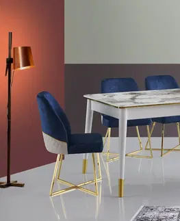 Kuchyňské a jídelní stoly Jídelní stůl FLORA bílý zlatý