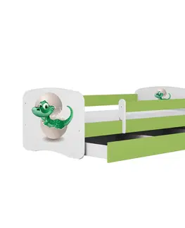 Dětské postýlky Kocot kids Dětská postel Babydreams dinosaurus zelená, varianta 70x140, se šuplíky, bez matrace