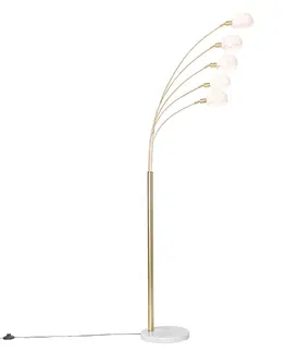 Stojaci lampy Designová stojací lampa mosazná s opálovým sklem 5-light - Sixties Marmo