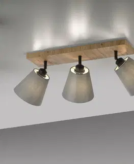 Nástěnná svítidla s látkovým stínítkem LEUCHTEN DIREKT is JUST LIGHT stropní svítidlo přírodní dřevo 3 ramenné látkové stínidlo nastavitelné a otočné LD 11582-79