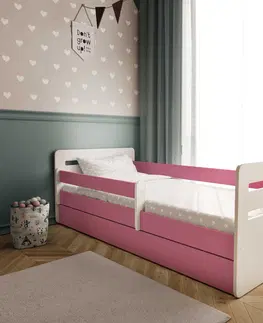 Dětské postýlky Kocot kids Dětská postel Tomi růžová, varianta 80x180, se šuplíky, s matrací