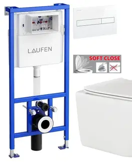 WC sedátka LAUFEN Rámový podomítkový modul CW1 SET s bílým tlačítkem + WC INVENA PAROS  + SEDÁTKO H8946600000001BI RO1