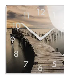 Nástěnné hodiny Dekorační skleněné hodiny 30 cm s jezerem