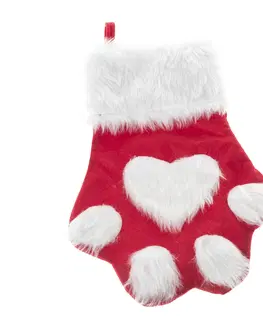 Vánoční dekorace Vánoční textilní ponožka Tlapka 40 cm, červená