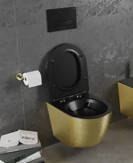 Záchody MEXEN Lena Závěsná WC mísa včetně sedátka s slow-slim, duroplast, černá mat / zlatý vzor 30224077