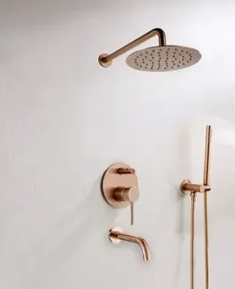 Sprchy a sprchové panely Podomítkový sprchový set s instalačním boxem Rea Lungo růžovězlatý - vanová baterie, dešťová a ruční sprcha