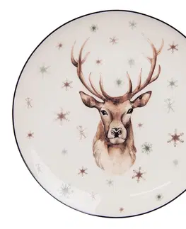Talíře Dezertní porcelánový zimní talířek s jelenem Reindeer - Ø 21*2 cm Clayre & Eef 6CEDP0130