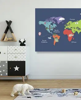 Obrazy na korku Obraz na korku mapa světa s dominantami
