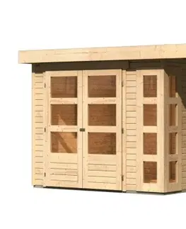 Dřevěné plastové domky Dřevěný zahradní domek KERKO 3 s přístavkem 280 Lanitplast Šedá