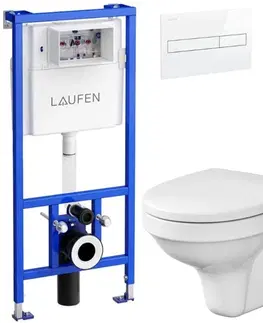 WC sedátka LAUFEN Rámový podomítkový modul CW1 SET s bílým tlačítkem + WC CERSANIT DELFI + SEDÁTKO H8946600000001BI DE1