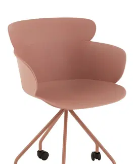 Jídelní stoly Plastová růžová židle na kolečkách Eva - 56*53*81 cm J-Line by Jolipa 1006