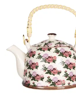 Džbány Porcelánová konvice na čaj s motivem růží - 18*14*12 cm / 0,8L Clayre & Eef 6CETE0070L
