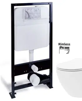 WC sedátka PRIM předstěnový instalační systém bez tlačítka + WC REA Carlo Flat Mini Rimless + SEDÁTKO PRIM_20/0026 X CF1