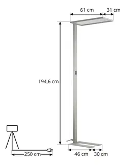 Stojací lampa PRIOS Kancelářská stojací lampa Prios Taronis LED, stmívač, stříbrná