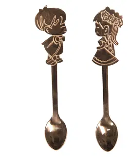 Příbory 2 ks bronzová dezertní lžička panáček a panenka - 2*12 cm Clayre & Eef 64454RG