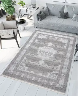 Moderní koberce Exkluzivní bílý a šedý designový interiérový koberec se vzorem Šířka: 80 cm | Délka: 150 cm