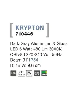 LED venkovní nástěnná svítidla NOVA LUCE venkovní nástěnné svítidlo KRYPTON tmavě šedý hliník a sklo LED 6W 3000K 220-240V 31st. IP54 710446