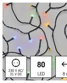 Vánoční řetězy a lamety EMOS LED vánoční řetěz Steny s časovačem 8 m barevný
