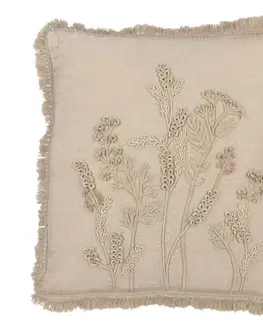 Dekorační polštáře Béžový polštář s lučními květy a třásněmi Flowers - 52*15*52 cm J-Line by Jolipa 41586