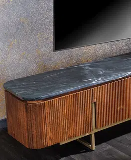 Luxusní a designové televizní stolky Estila Art deco televizní stolek Gatsby s mramorovou deskou v černé barvě z mangového dřeva 160 cm