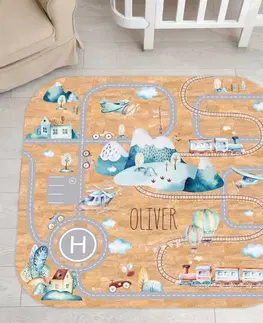 Korkové koberce Hrací korkový koberec pro děti se silnicí, auty a jménem