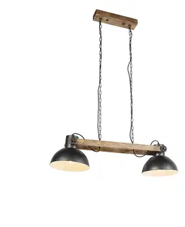 Zavesna svitidla Průmyslová závěsná lampa černá s mangovým dřevem 2-světlo - Mango
