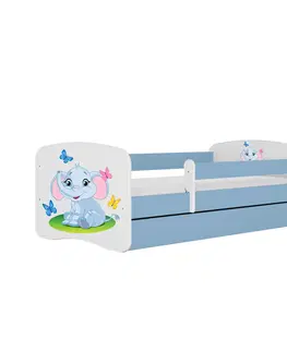 Dětské postýlky Kocot kids Dětská postel Babydreams slon s motýlky modrá, varianta 80x180, se šuplíky, s matrací