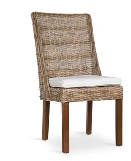 Luxusní jídelní židle Estila Koloniální židle Rattan v hnědé barvě s nohami z masivu 96cm