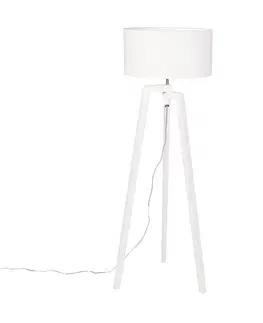 Stojaci lampy Stojací lampa stativ bílé dřevo s bílým odstínem 50 cm - Puros