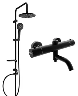 Sprchy a sprchové panely MEXEN/S Carl sprchový sloup včetně sprchové termostatické baterie Kai, černá 77900240-70
