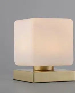 LED stolní lampy PAUL NEUHAUS LED stolní lampa mosaz, tvar kostky, dotykový stmívač, nadčasový design 3000K