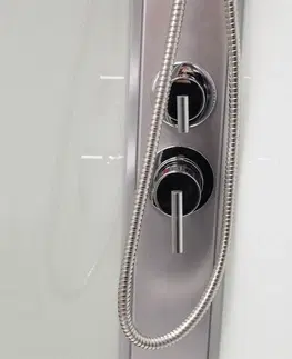 Sprchové vaničky MEREO Sprchový box, čtvrtkruh, 80 cm, satin ALU, sklo Point, zadní stěny bílé, litá vanička, se stříškou CK35172KMSW