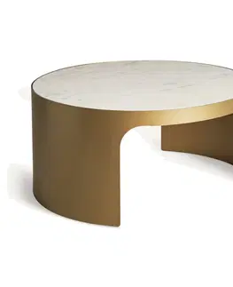 Designové a luxusní konferenční stolky Estila Luxusní art deco kulatý konferenční stolek Moneo s bílou mramorovou deskou a zlatou podstavou 80 cm