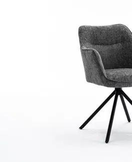 Luxusní jídelní židle Estila Moderní designová otočná židle Kristal Graphite s tmavým šedým čalouněním a kovovými nožičkami 80 cm