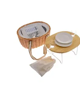 Chladící tašky a boxy Proutěný piknikový koš s pevným víkem/stolem pro 2 osoby s termoboxem, 40 x 31 x 21 cm, 3 kg
