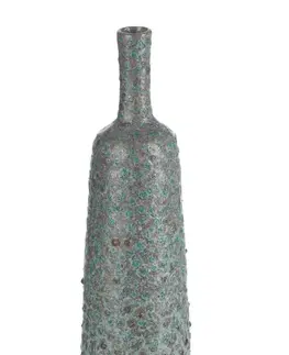 Dekorativní vázy Tyrkysovo - šedá terakotová váza Relief  - Ø 9*33 cm J-Line by Jolipa 78801