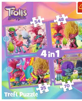 Hračky puzzle TREFL -  Puzzle 4v1 - Dobrodružství barevných Trollů / Universal Trolls 3 (2023)