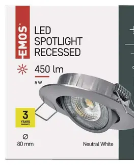 Bodovky do podhledu na 230V EMOS LED bodové svítidlo Exclusive stříbrné, 5W neutrální bílá 1540125570