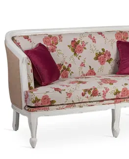 Luxusní a designové sedačky Estila Květovaná provence sedačka Flores z masivu ve vintage bílé 160cm